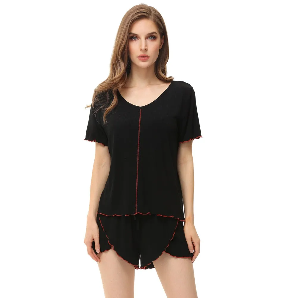 Women's Pajama Set Sleepwear Nightwear Pijama Mujer Solid Color V-Neck Short Sleeves Tops + Drawstring Elastic Waist Shorts Sets
Women's Pajama Set Sleepwear Nightwear Pijama Mujer Solid Color V-Neck Short Sleeves Tops + Drawstring Elastic Waist Shorts Sets