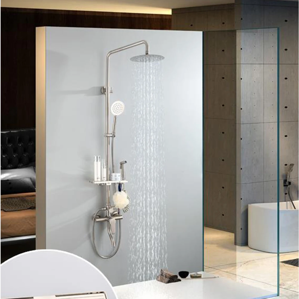 Matte Rainfall Shower Faucet Set Single Lever Bathtub Shower Mixer Faucet & Storage Shelf Shower Mixer Water Tap 304Stainless st
Matte Rainfall Shower Faucet Set Single Lever Bathtub Shower Mixer Faucet & Storage Shelf Shower Mixer Water Tap 304Stainless st