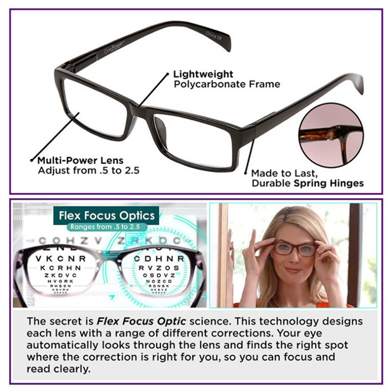 

Freeshipping Newest Mulifocal One Power Readers High Quality Women Men Auto Adjusting Bifocal Reading Glasses +50 To +250