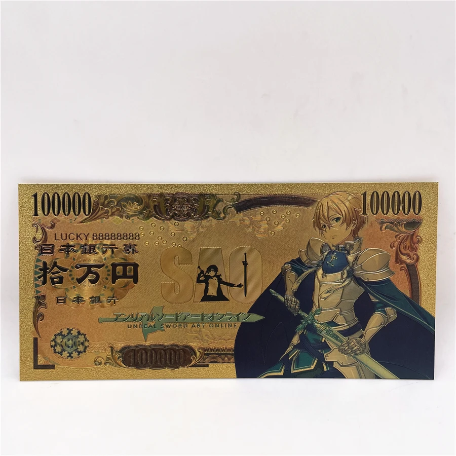 1pc Japanese Manga Sword-Art-Onlin gold foil card men's Anime plastic banknote 10 billion Yen memorabilia plastic bills
1pc Japanese Manga Sword-Art-Onlin gold foil card men's Anime plastic banknote 10 billion Yen memorabilia plastic bills