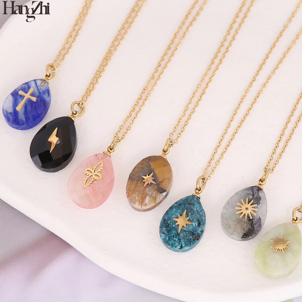 Simple Natural Stone Water Drop Pendant Stainless Steel Cross Clavicle Chain Collars Necklaces for Women Men Jewelry Gifts
Simple Natural Stone Water Drop Pendant Stainless Steel Cross Clavicle Chain Collars Necklaces for Women Men Jewelry Gifts