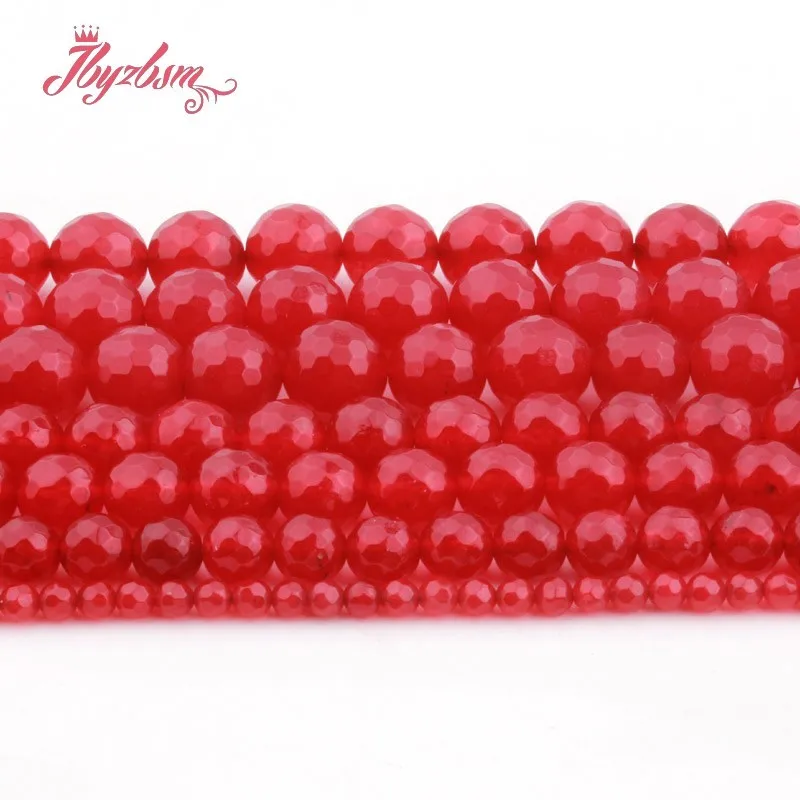 

4/6/8/10mm Red Jades Round Bead Faceted Stone Beads Spacer Loose For DIY Necklace Bracelets Earring Jewelry Making Strand 15"