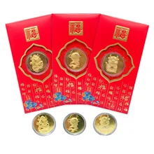 1PC 2021 Red Envelope New Year Of The Ox Souvenir Coin With Red Envelope Lucky Money Pockets For New Year Spring Party Gift Box