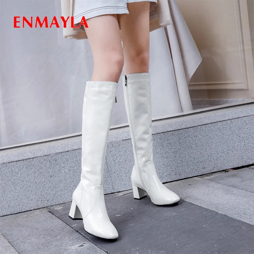 ENMAYLA High Mid-Calf PU Rainboots Square Heel Solid Microfiber Zipper Thigh High Boots Off White Black Shoes Patent Leather
ENMAYLA High Mid-Calf PU Rainboots Square Heel Solid Microfiber Zipper Thigh High Boots Off White Black Shoes Patent Leather