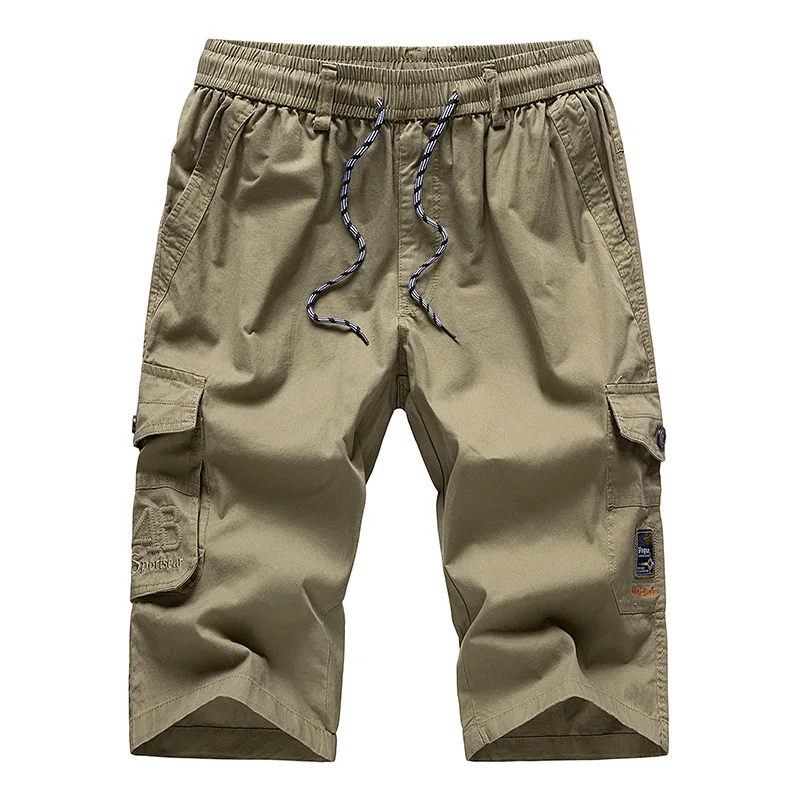 

Mens Long Khaki Cargo Shorts Breeches Three Quarter Trouser Capri Cotton Bermuda Male Straight Pocket 2023 Hot Men Casual Shorts