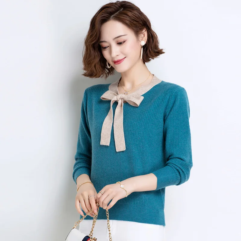 Knitted Solid Pullover Sweater Women Long Sleeve Pullovers Autumn Winter Female Sweater Casual Ladies Jumper OL Style Bow Tie
Knitted Solid Pullover Sweater Women Long Sleeve Pullovers Autumn Winter Female Sweater Casual Ladies Jumper OL Style Bow Tie
