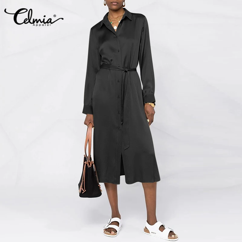 Celmia Women Satin Silk Elegant Midi Dress 2021 Casual Long Sleeve Belted Shirt Dress Fashion Turn-down Collar Split Vestidos
Celmia Women Satin Silk Elegant Midi Dress 2021 Casual Long Sleeve Belted Shirt Dress Fashion Turn-down Collar Split Vestidos
