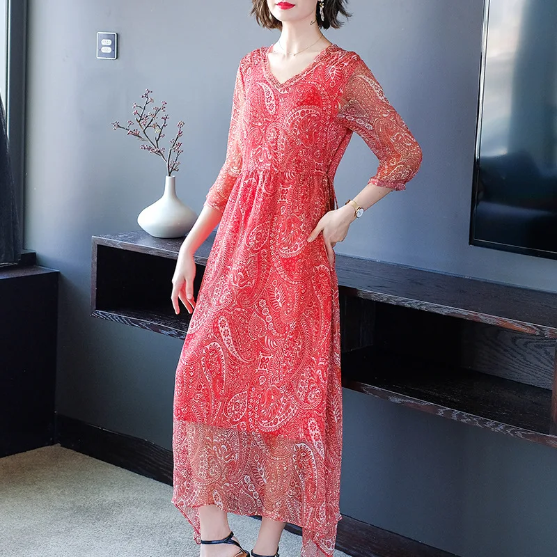 Women's spring and summer new lace up loose silk print women's Beach Dress 68846-1
Women's spring and summer new lace up loose silk print women's Beach Dress 68846-1