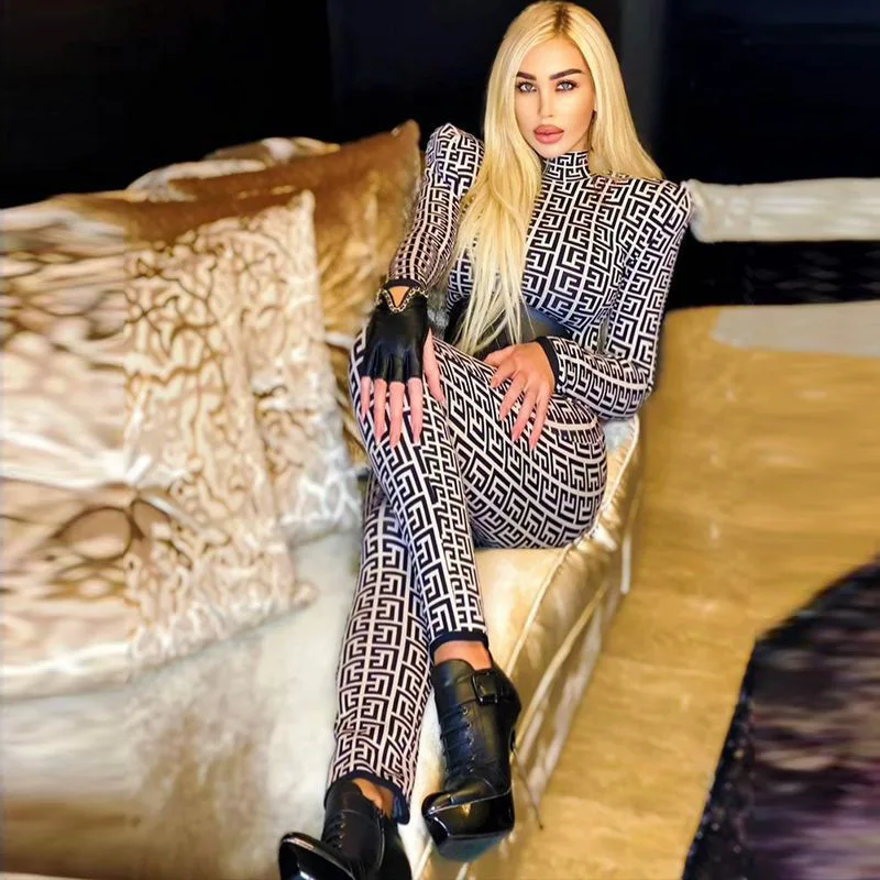 Europe Star Same Style Runway Geometric Print Knit Bodycon Rompers Shrug Long Sleeve Pencil Pants Female Fall Spring High Street
Europe Star Same Style Runway Geometric Print Knit Bodycon Rompers Shrug Long Sleeve Pencil Pants Female Fall Spring High Street