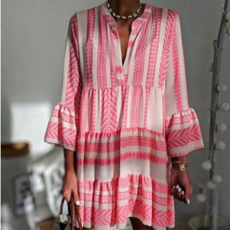 Geometric Dress Woman Flare Sleeve Dresses for Women 2021 Long Sleeve V Neck Autumn Casual Beach Women Dresses Ladies Sundress
Geometric Dress Woman Flare Sleeve Dresses for Women 2021 Long Sleeve V Neck Autumn Casual Beach Women Dresses Ladies Sundress