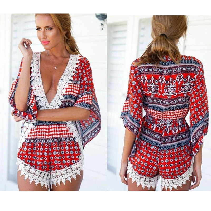 2021 Deep V-Neck Sleeve One-Piece Shorts Solid Color Hollow Skirt Printing And Dyeing Stitching Loose Plus Size Casual Pack Hip 
2021 Deep V-Neck Sleeve One-Piece Shorts Solid Color Hollow Skirt Printing And Dyeing Stitching Loose Plus Size Casual Pack Hip