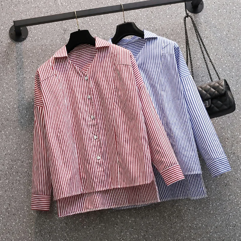Blue Red Striped Long Sleeved Plus Size Korean Autumn Elegant Fashion Blouses And Tops Women'S Oversize Shirt Clothing 2021
Blue Red Striped Long Sleeved Plus Size Korean Autumn Elegant Fashion Blouses And Tops Women'S Oversize Shirt Clothing 2021