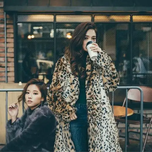 Clobee Women faux fur Coats 2019 Sexy Ladies Outerwear Leopard Printed Fake Rabbit Vintage Thicken Warm Winter Jacket G773 | Женская