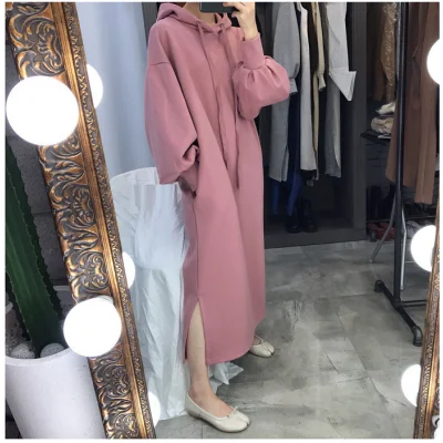 Autumn Winter Casual Loose Women Maxi Hoodie Dress Korean Fashion Lantern Sleeve Lace Up Split Sides Hooed Dresses Vestidos 
Autumn Winter Casual Loose Women Maxi Hoodie Dress Korean Fashion Lantern Sleeve Lace Up Split Sides Hooed Dresses Vestidos