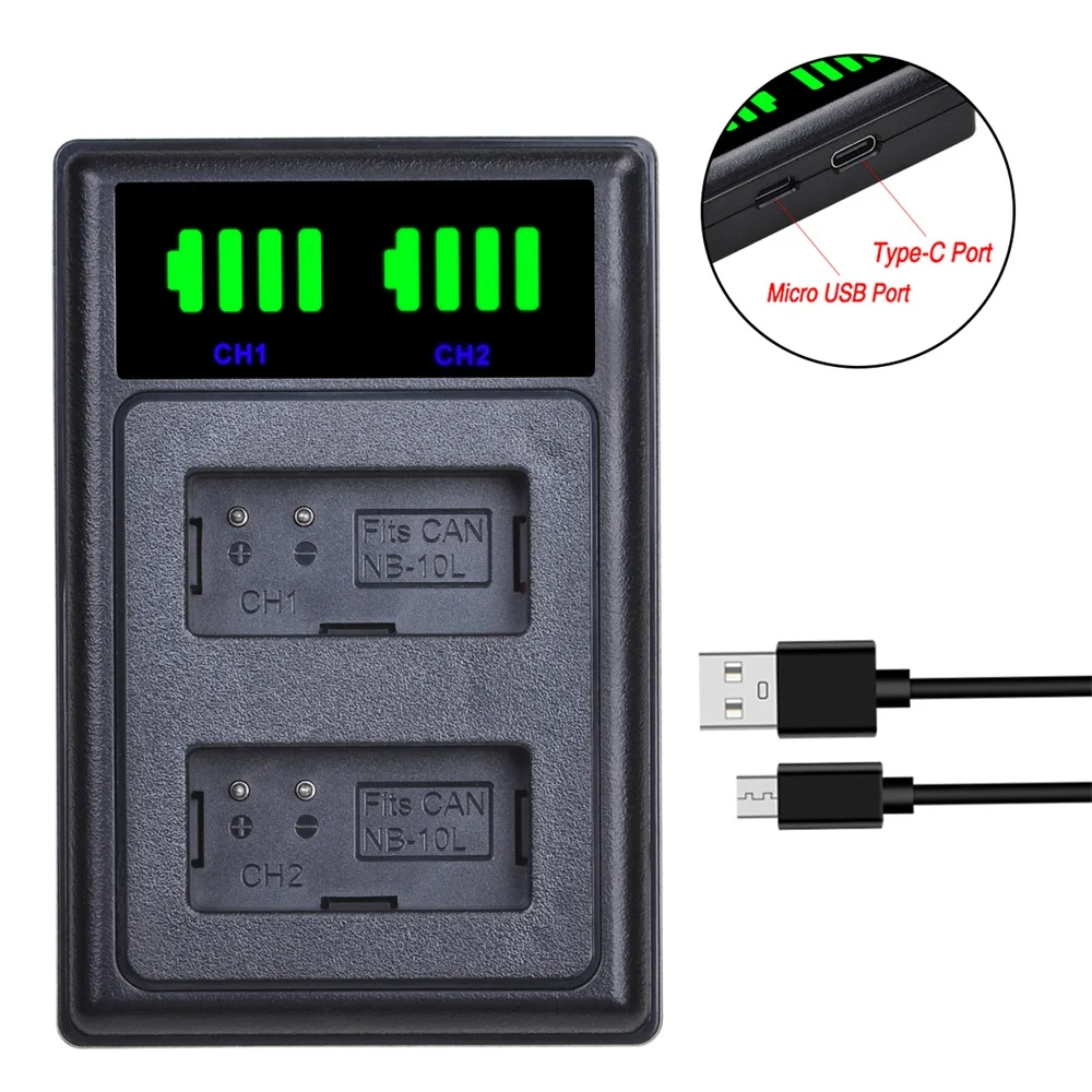 NB-10L NB 10L NB10L Battery Charger with Type-c Port for Canon PowerShot SX40HS SX50HS SX60HS SX40 SX50 100D G1X G15 G16
NB-10L NB 10L NB10L Battery Charger with Type-c Port for Canon PowerShot SX40HS SX50HS SX60HS SX40 SX50 100D G1X G15 G16