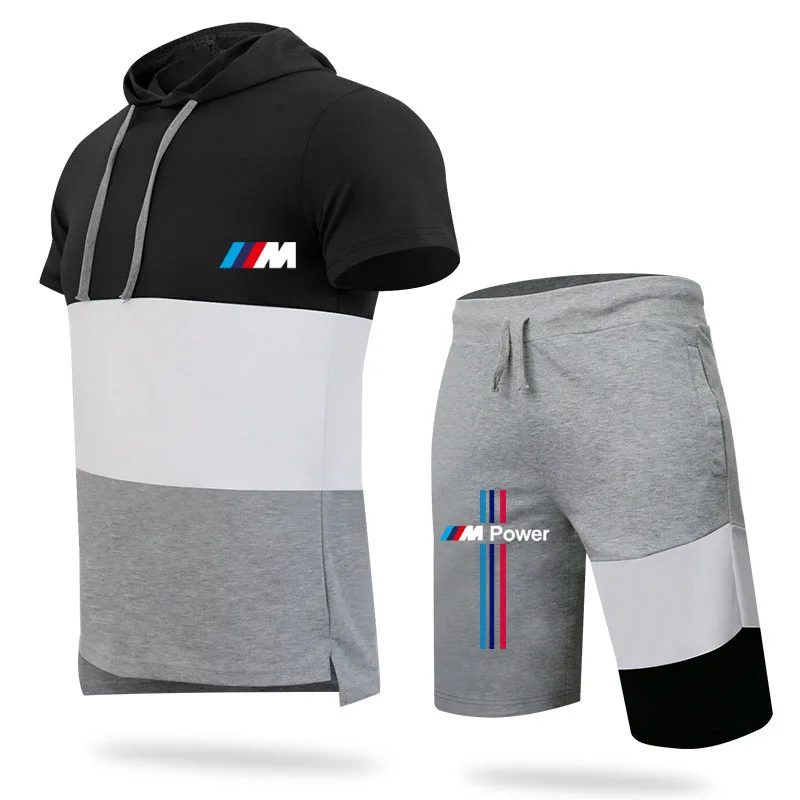 Casual men's short-sleeved suit 2021 summer new men's T-shirt + shorts fashion stitching printing two-piece suit for men 
Casual men's short-sleeved suit 2021 summer new men's T-shirt + shorts fashion stitching printing two-piece suit for men