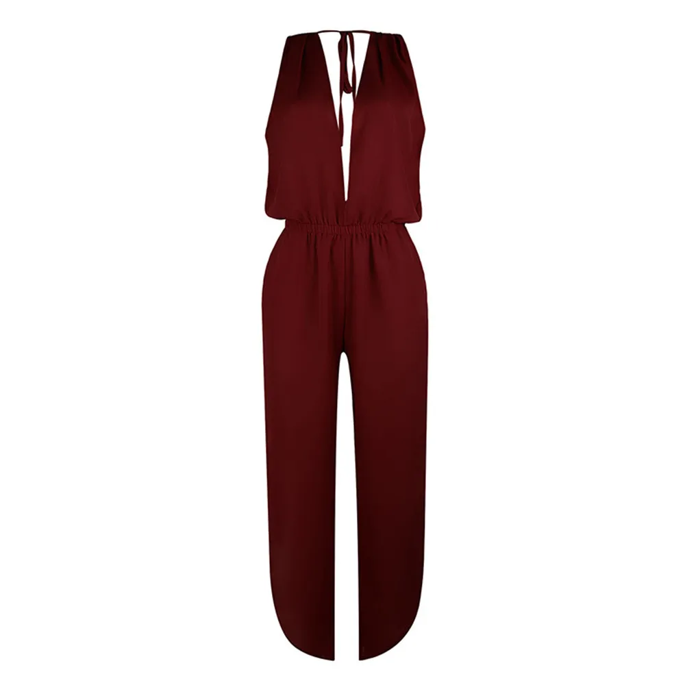 European and American summer new fashion sexy elegant large size sleeveless solid color open back split jumpsuit
European and American summer new fashion sexy elegant large size sleeveless solid color open back split jumpsuit