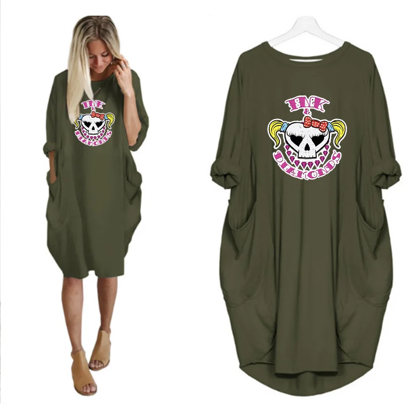 Plus Size Women Vintage boho Dress Cartoon Skull Print Long Sleeve Loose O Neck Pocket Casual Party Midi Dress Vestidos Robes
Plus Size Women Vintage boho Dress Cartoon Skull Print Long Sleeve Loose O Neck Pocket Casual Party Midi Dress Vestidos Robes