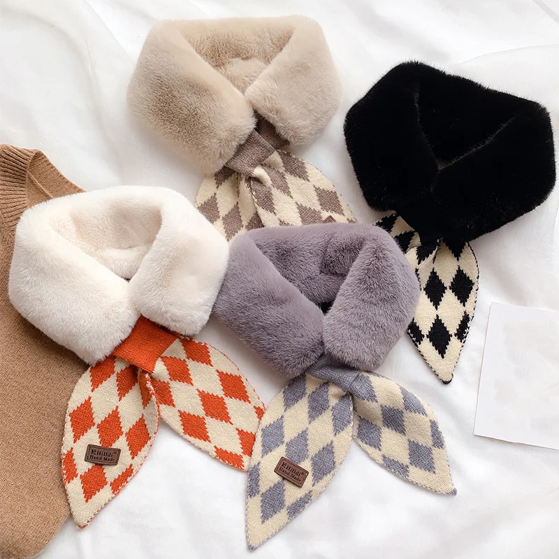 Korean Women Diamond Shaped Wool Knit Cross Buckle Warm Scarf Winter Faux Rabbit Fur Thicken False Collar Neck Guard Snood
Korean Women Diamond Shaped Wool Knit Cross Buckle Warm Scarf Winter Faux Rabbit Fur Thicken False Collar Neck Guard Snood
