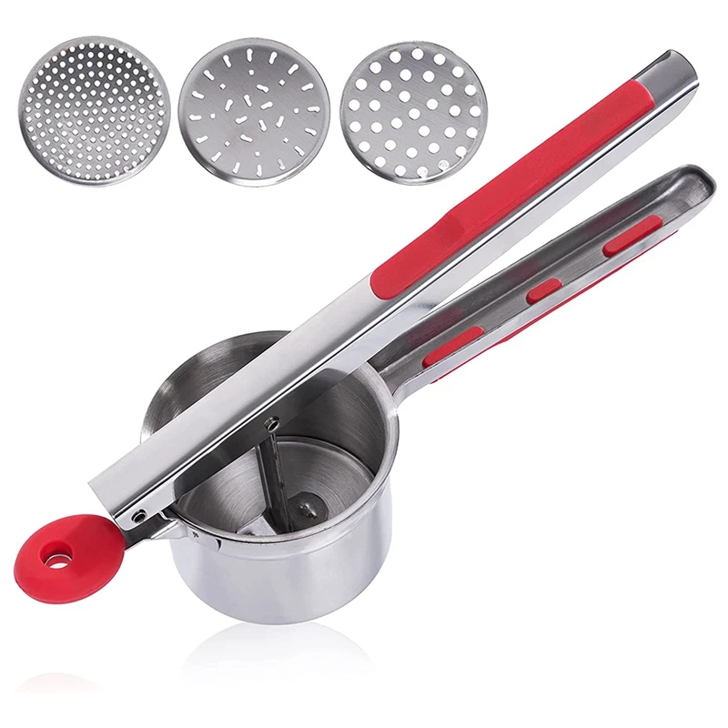 

Heavy Duty Stainless Steel Potato Ricer and Masher with 3 Interchangeable Discs, Premium Grade, Large Capacity