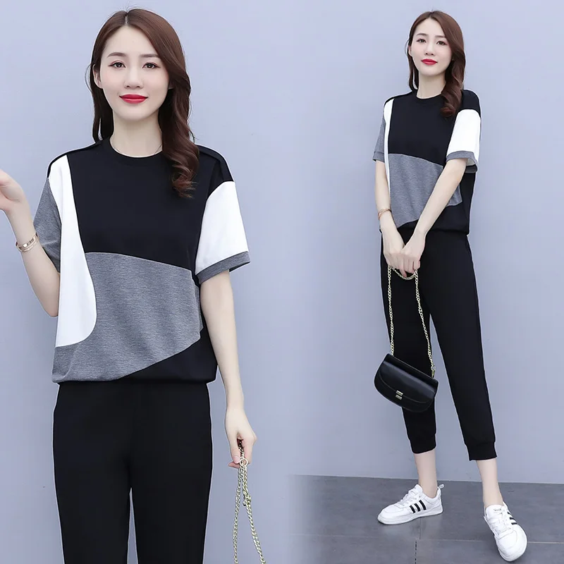 Женский Повседневный костюм из 2 предметов, свободный свитер с прострочкой, спортивная одежда больших размеров, лето 2021 
Женский Повседневный костюм из 2 предметов, свободный свитер с прострочкой, спортивная одежда больших размеров, лето 2021