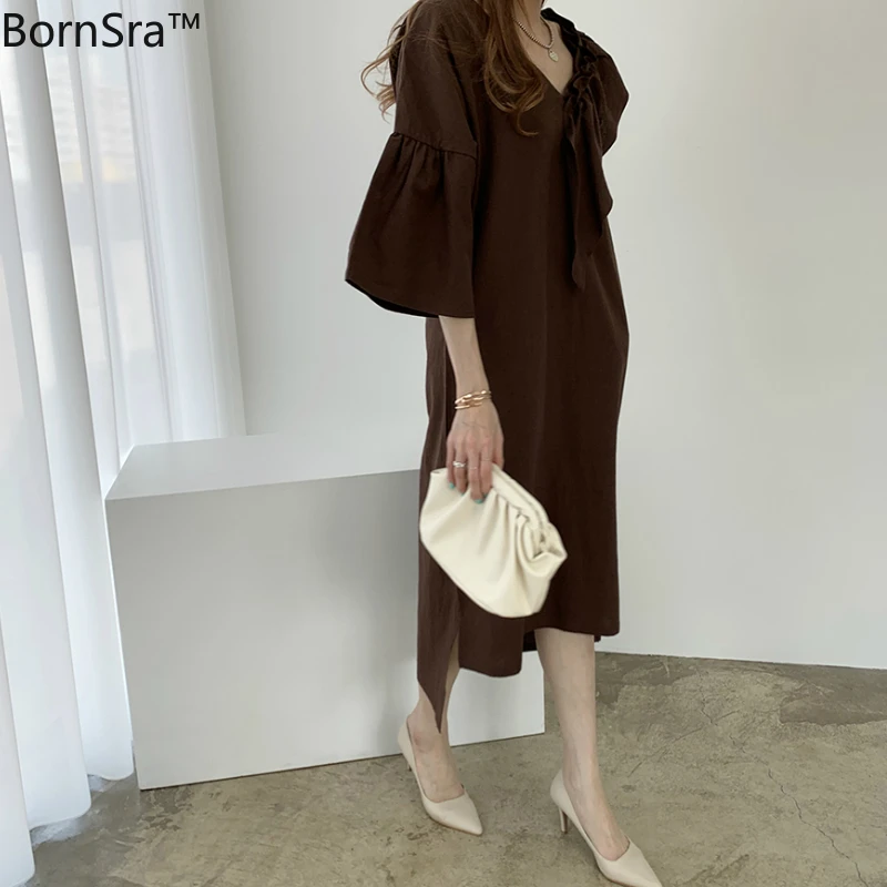 Bornsa 2020 Summer Chic V-neck Double-color Agaric Woman Dress In Irregular Linen Cotton Mid-Calf Ruffles Short Casual Dress
Bornsa 2020 Summer Chic V-neck Double-color Agaric Woman Dress In Irregular Linen Cotton Mid-Calf Ruffles Short Casual Dress