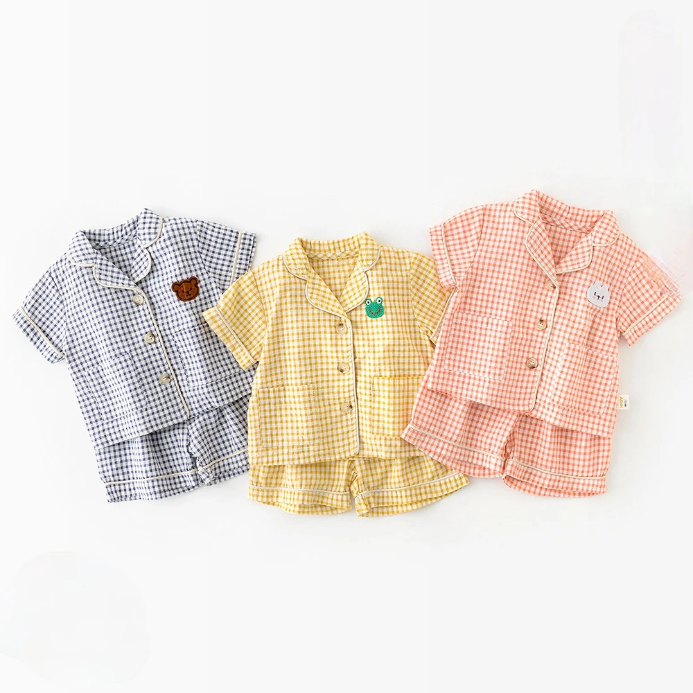 Summer Toddler kids loose thin clothes set cotton short sleeve plaid baby boys girls pajamas set
Summer Toddler kids loose thin clothes set cotton short sleeve plaid baby boys girls pajamas set