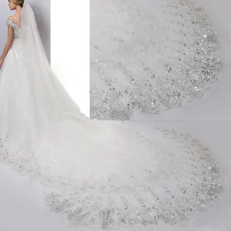 4m Long Cathedral Length Veil for Wedding with Comb Sequin Lace Applique One Layer Brial Veils Accessories W876
4m Long Cathedral Length Veil for Wedding with Comb Sequin Lace Applique One Layer Brial Veils Accessories W876