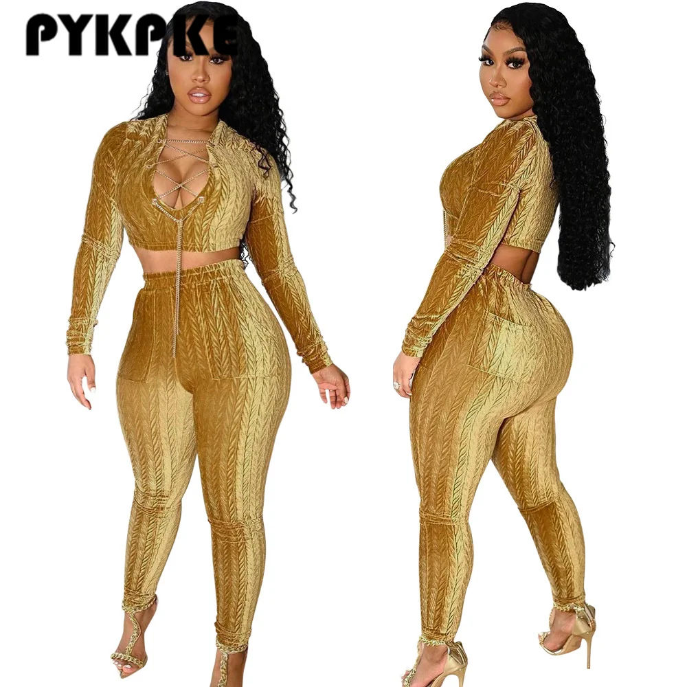 Winter 2 Pieces Set for Women Velvet Chain Crop Top and Pants Matching Sets Sexy Outfits
Winter 2 Pieces Set for Women Velvet Chain Crop Top and Pants Matching Sets Sexy Outfits