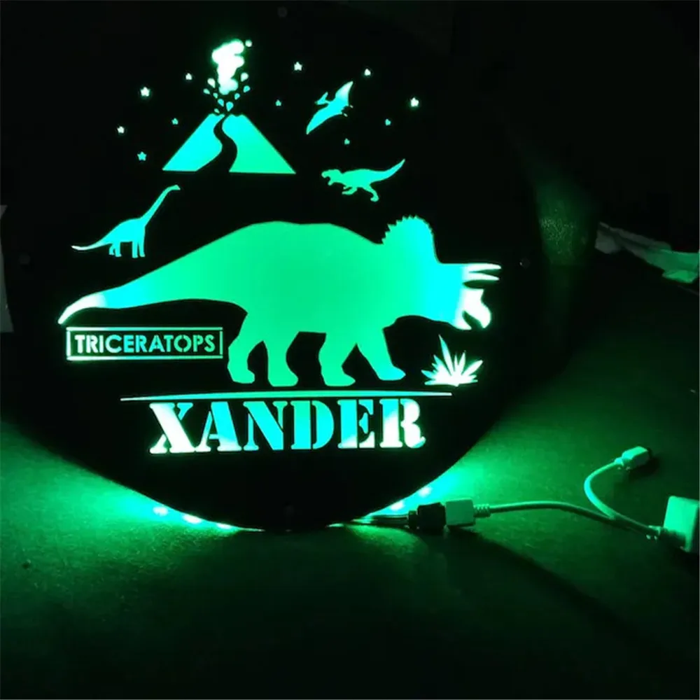 Персонализированный светодиодный Ночной светильник с динозавром деревянный