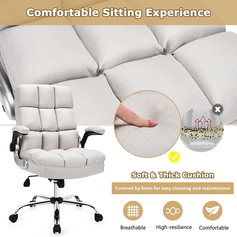 Height Adjustable Swivel Office Chair Breathable Linen Fabric Ergonomic High Back Flip-up Arm Elegantly Home Office Chairs
Height Adjustable Swivel Office Chair Breathable Linen Fabric Ergonomic High Back Flip-up Arm Elegantly Home Office Chairs