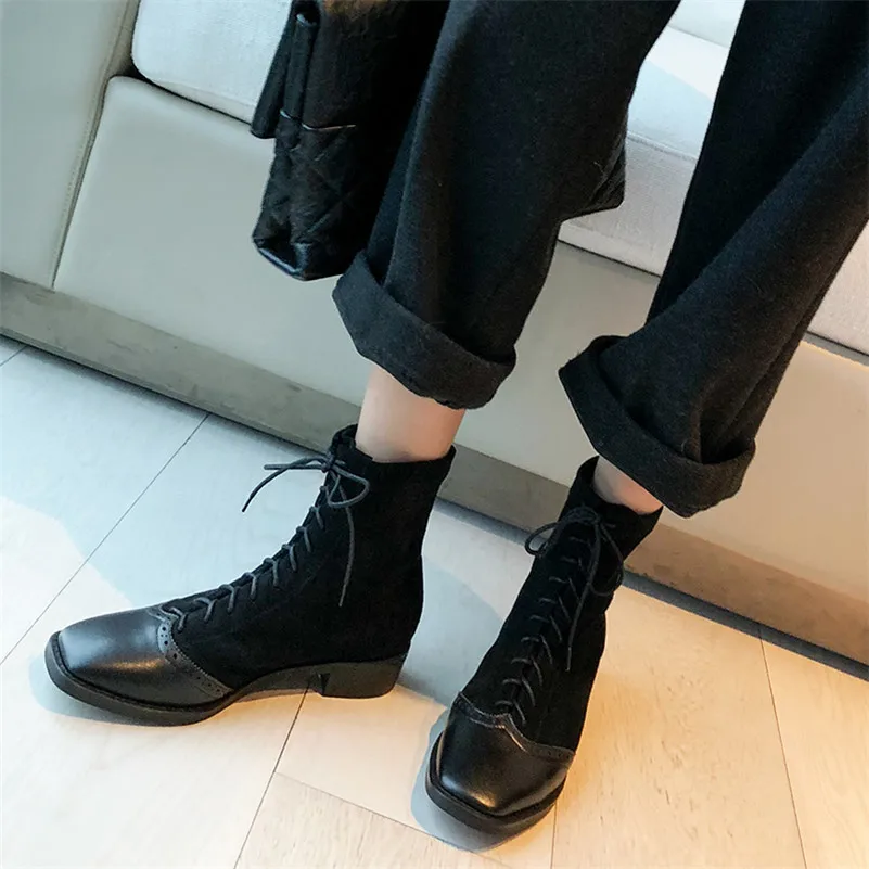 Meotina Ankle Boots Women Shoes Mid Heel Short Boots Lady Square Toe Thick Heels Lace Up Female Boots Autumn Black Apricot 40
Meotina Ankle Boots Women Shoes Mid Heel Short Boots Lady Square Toe Thick Heels Lace Up Female Boots Autumn Black Apricot 40