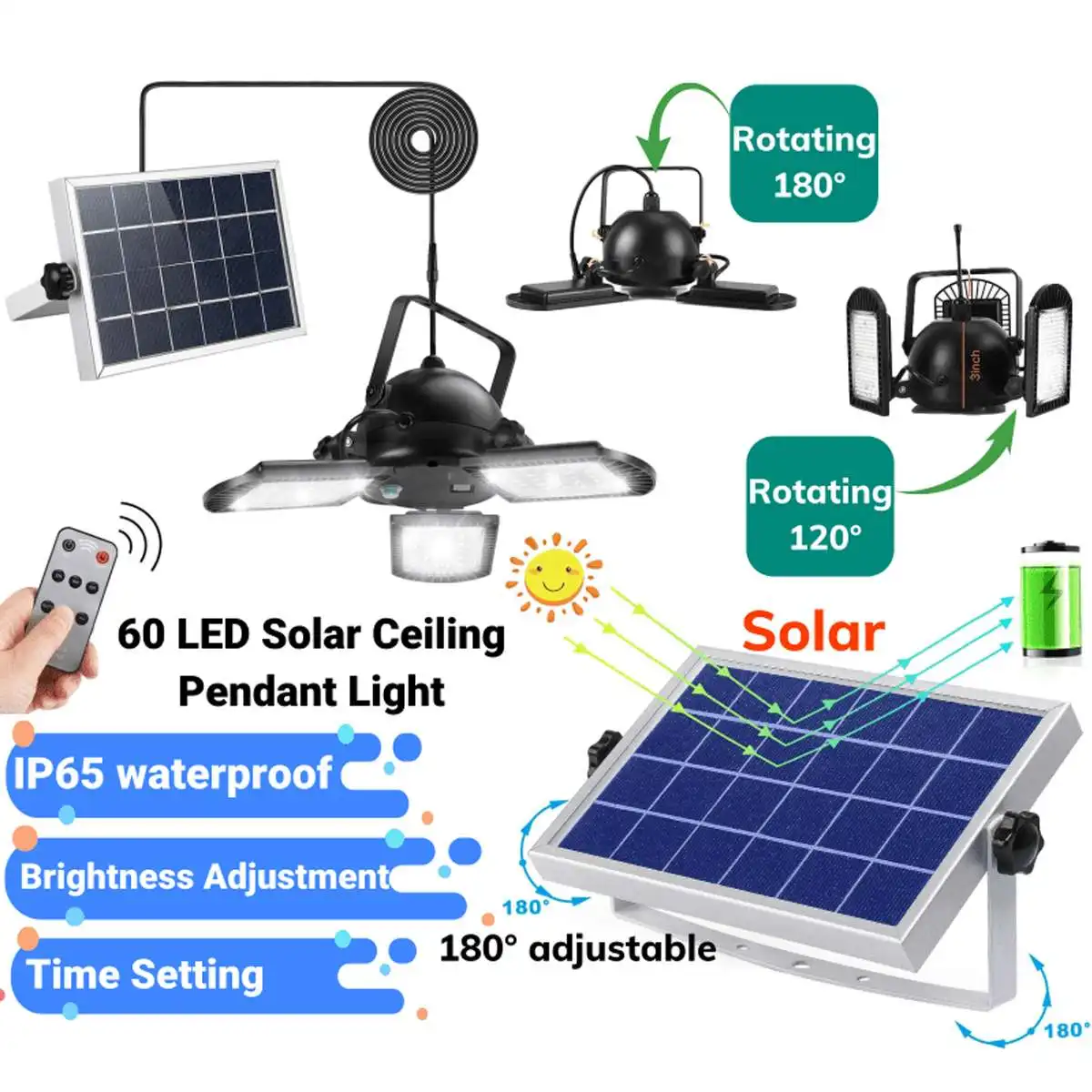Waterproof Solar Powered Solar Light 60 Led Solar Lamp 3 Lamp Head Adjustable Angle Outdoor Solar Garden Lamps w/ Remote Control
Waterproof Solar Powered Solar Light 60 Led Solar Lamp 3 Lamp Head Adjustable Angle Outdoor Solar Garden Lamps w/ Remote Control