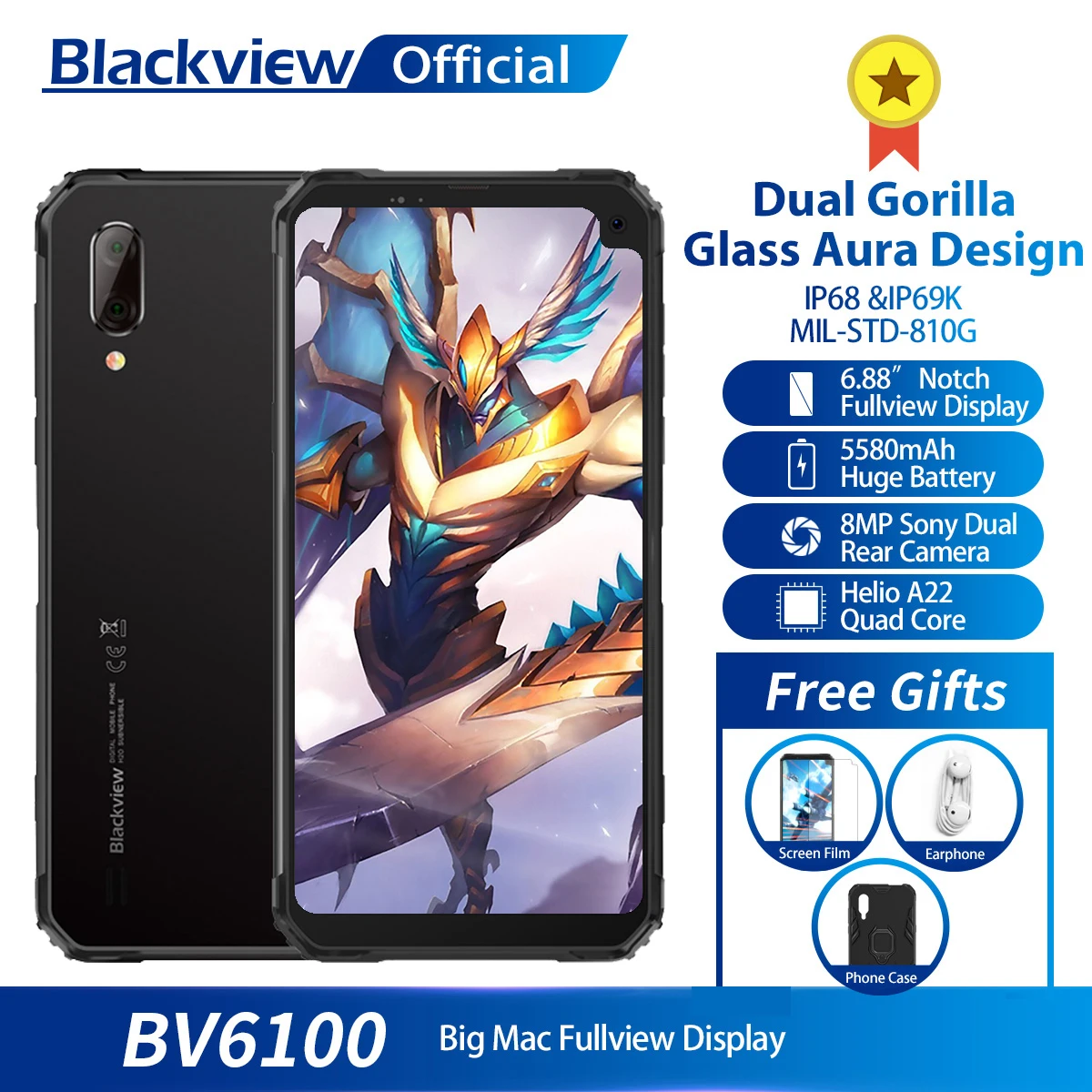 Blackview BV6100 IP68 водонепроницаемый мобильный телефон 3 ГБ + 16 Android 9 0 открытый 6 88