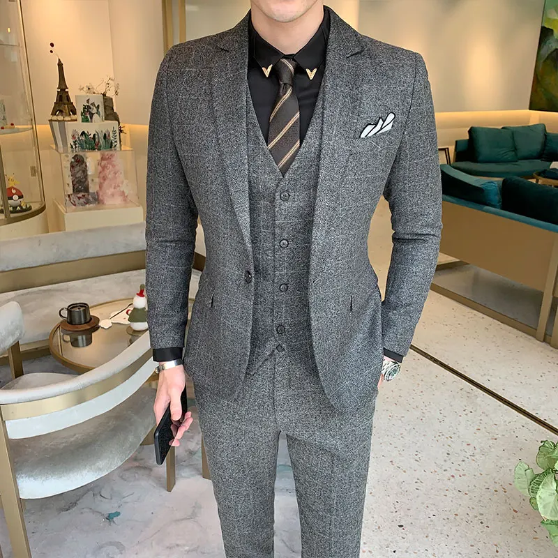 Jacket+Vest+Pants Suits High Quality Boutique Plaid Wedding Dress Suit 3-piece New Male Formal Business Casual Suits Size5XL 
Jacket+Vest+Pants Suits High Quality Boutique Plaid Wedding Dress Suit 3-piece New Male Formal Business Casual Suits Size5XL