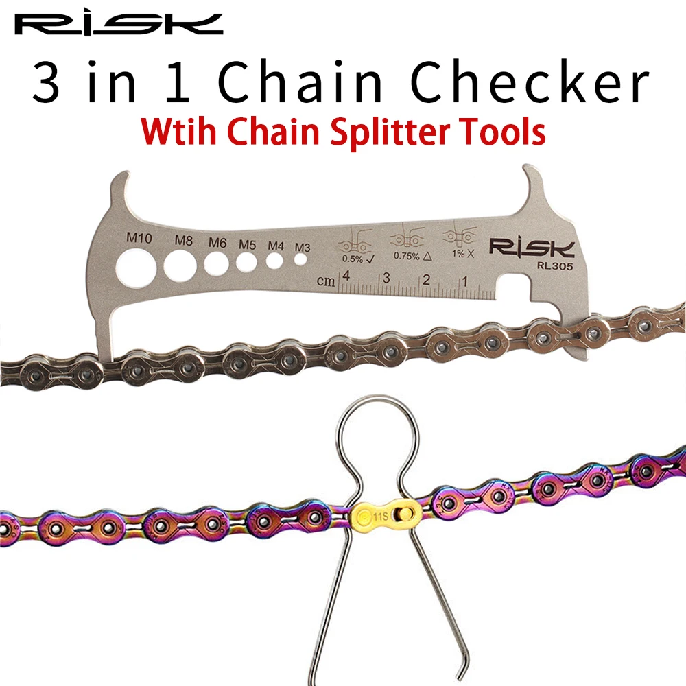 RISK Exact Bicycle Chain Checker Tools 3 in 1 Chain Hook Bolt Measurement MTB Road Bike Chain Wear Indicator For 8 9 10 11 Speed 
RISK Exact Bicycle Chain Checker Tools 3 in 1 Chain Hook Bolt Measurement MTB Road Bike Chain Wear Indicator For 8 9 10 11 Speed
