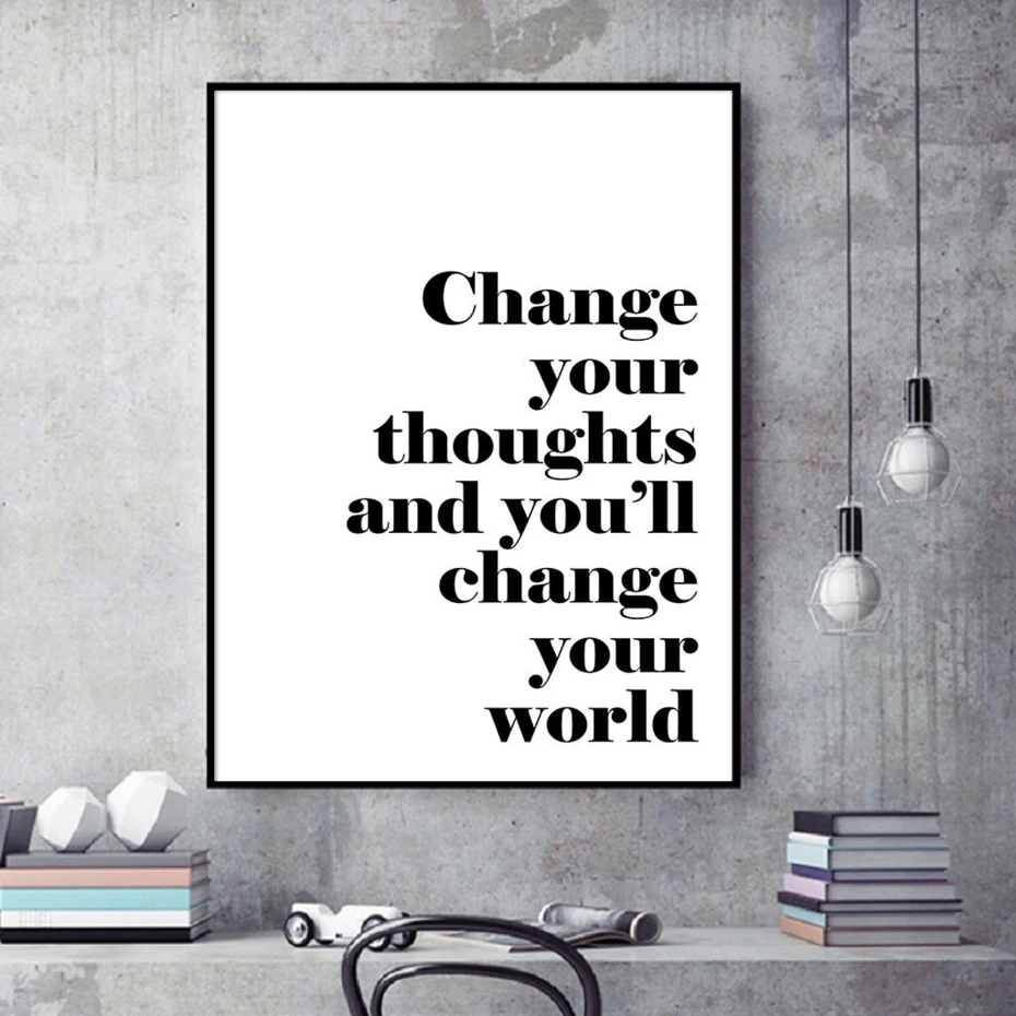 

Black and White Change Your Thoughts Inspiring Quotes Canvas Painting Wall Art Prints Posters Pictures Living Room Home Decor