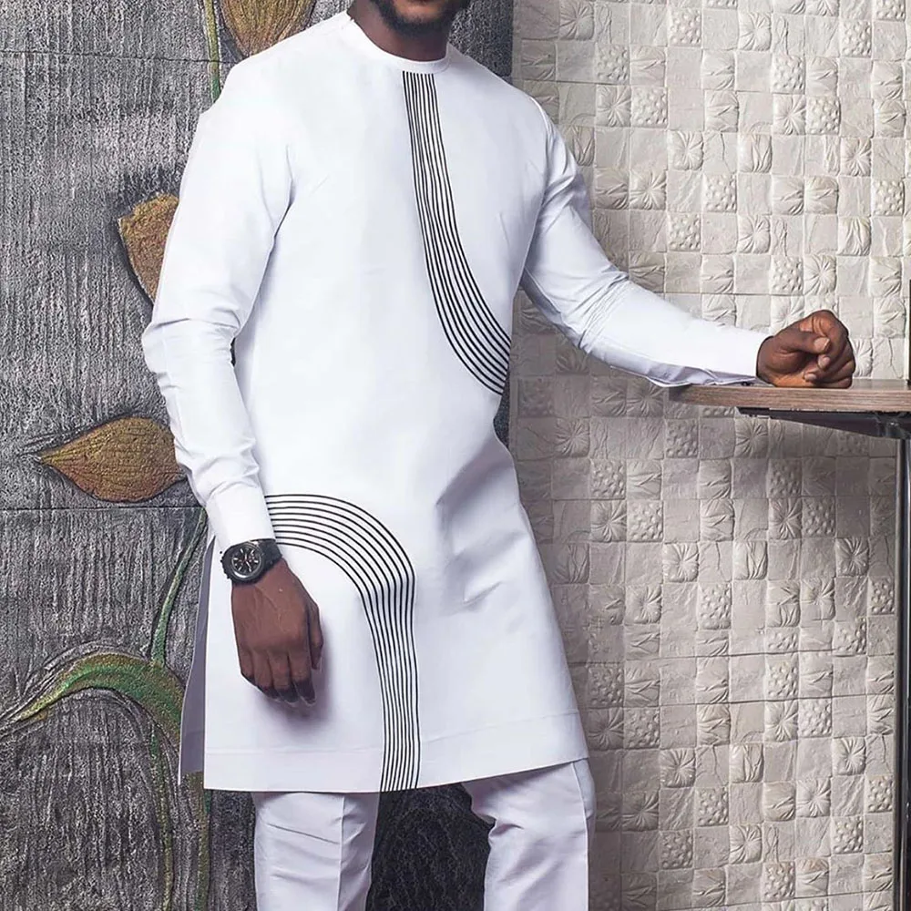 Casual Men Mid-Length Tshirt Loose Long Sleeve Stripe Print White Tops Young Fashion Spring Muslim For Male African Tee 2021
Casual Men Mid-Length Tshirt Loose Long Sleeve Stripe Print White Tops Young Fashion Spring Muslim For Male African Tee 2021