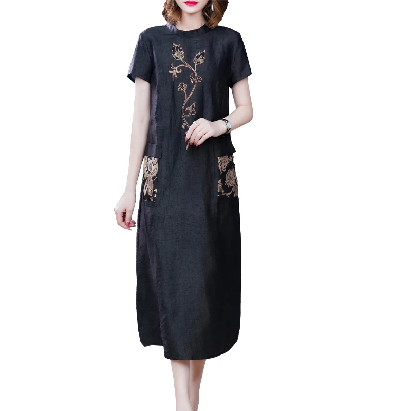COIGARSAM Women Dress Summer Office Lady Fashion Silk Short Sleeve Embroidery O-Neck Dresses Traf Robe Vestidos
COIGARSAM Women Dress Summer Office Lady Fashion Silk Short Sleeve Embroidery O-Neck Dresses Traf Robe Vestidos