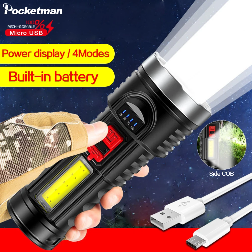 Мощный перезаряжаемый USB фонарик, 4 режима, светодиодный фонарик со встроенной батареей 18650, тактический фонарик, водонепроницаемый фонарь
Мощный перезаряжаемый USB фонарик, 4 режима, светодиодный фонарик со встроенной батареей 18650, тактический фонарик, водонепроницаемый фонарь