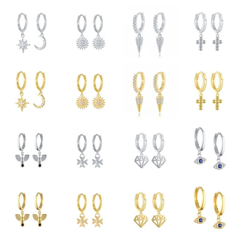 BOAKO 925 Sterling Silver Cubic Zirconia Sun Moon Star Pendant Hoop Earrings For Women Evil Eyes Butterfly Cactus Huggie Earring 
BOAKO 925 Sterling Silver Cubic Zirconia Sun Moon Star Pendant Hoop Earrings For Women Evil Eyes Butterfly Cactus Huggie Earring