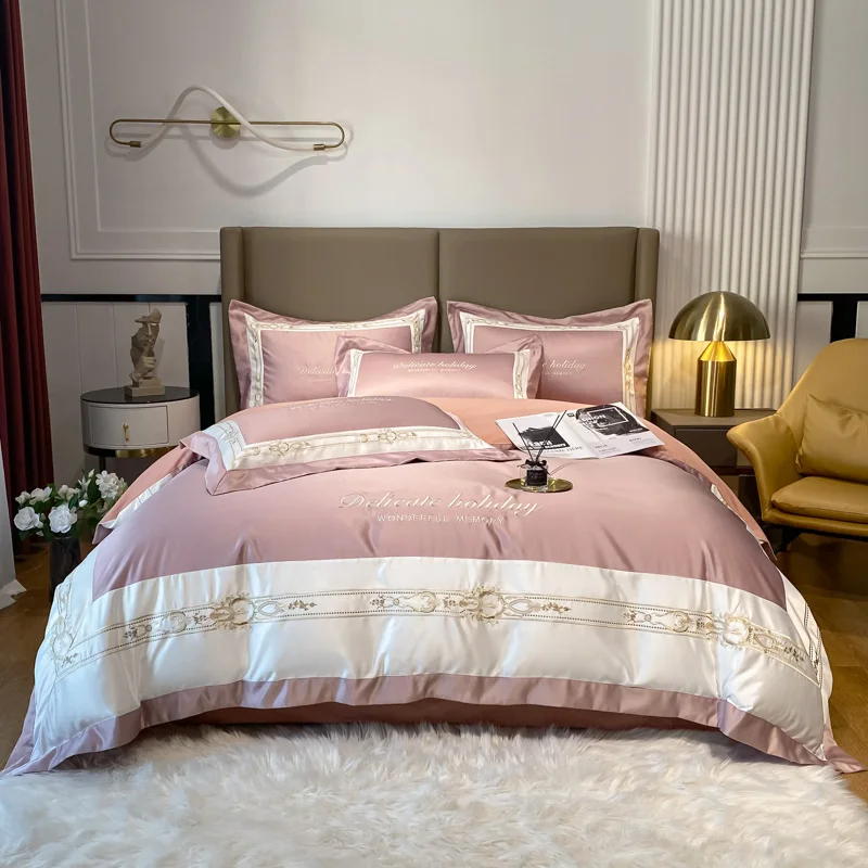 New Luxury Embroidery Bedding Set Satin Silk Cotton Duvet Cover Set Quilt Cover Bed Comforter Set Fitted Sheet Pillowcases 4Pcs
New Luxury Embroidery Bedding Set Satin Silk Cotton Duvet Cover Set Quilt Cover Bed Comforter Set Fitted Sheet Pillowcases 4Pcs