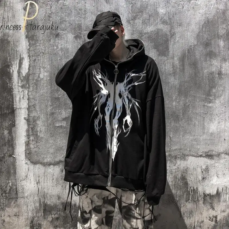 Oversized Zipper Gothic Skull Print Street Lattice Hoodie Women 2021 Y2k Loose Trend Hip Hop Harajuku Women Fashion Sweatshirt
Oversized Zipper Gothic Skull Print Street Lattice Hoodie Women 2021 Y2k Loose Trend Hip Hop Harajuku Women Fashion Sweatshirt