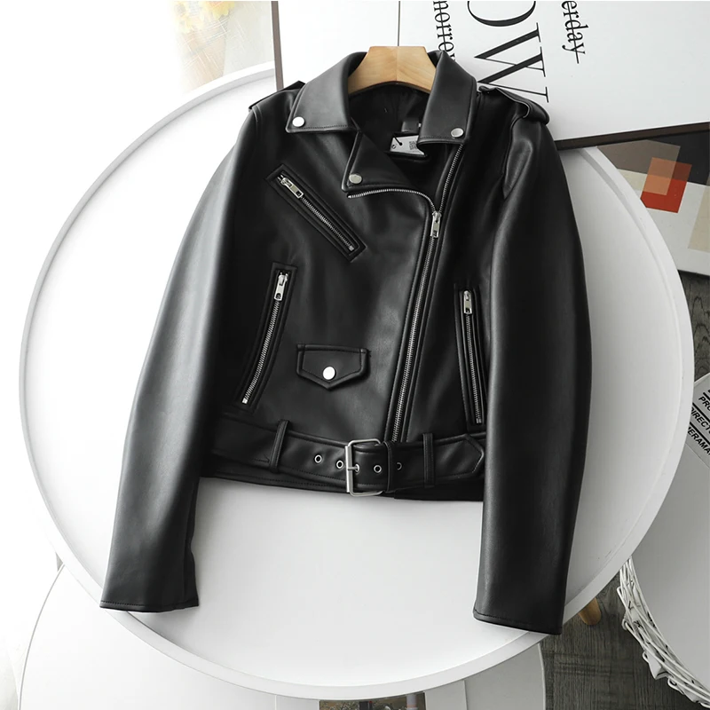 Ailegogo New Spring Women Streetwear Biker Leather Jacket Slim Fit Turn Down Collar Coat Outwear with Belt Black Pu Faux Leather 
Ailegogo New Spring Women Streetwear Biker Leather Jacket Slim Fit Turn Down Collar Coat Outwear with Belt Black Pu Faux Leather