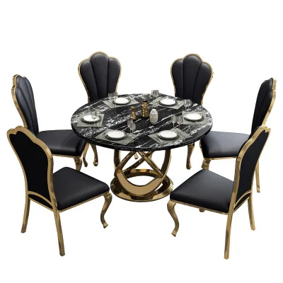 Modern Chinese style dining table set marble top metal round table with beautiful chairs for dining room kitchen 
Modern Chinese style dining table set marble top metal round table with beautiful chairs for dining room kitchen