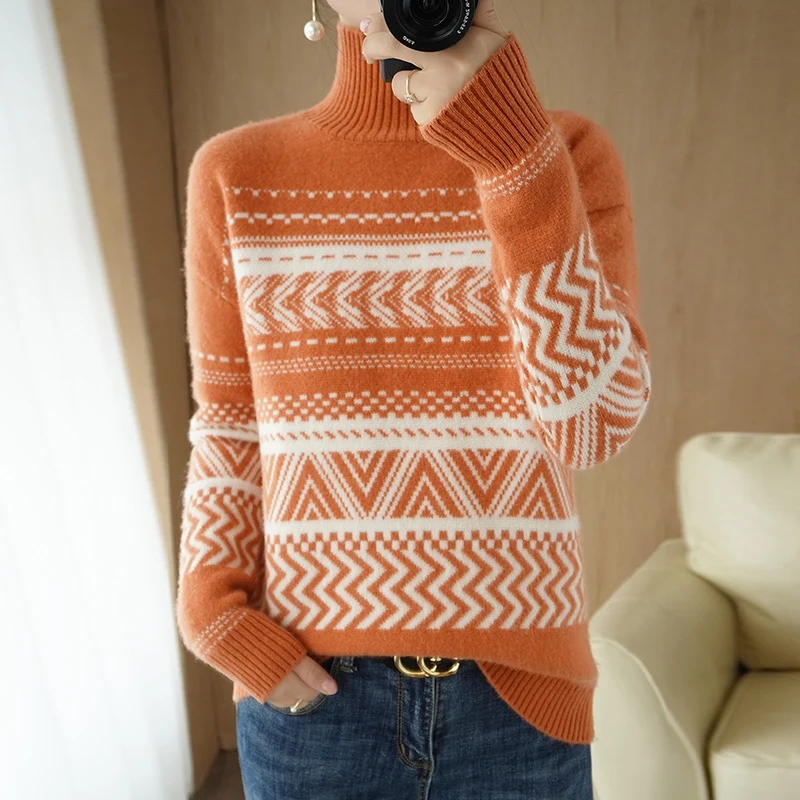 Lafarvie Wool Sweater Women Turtleneck Long Sleeve Striped Autumn Winter Loose Thick Warm Oversized Female Pullover Knit Jumper
Lafarvie Wool Sweater Women Turtleneck Long Sleeve Striped Autumn Winter Loose Thick Warm Oversized Female Pullover Knit Jumper