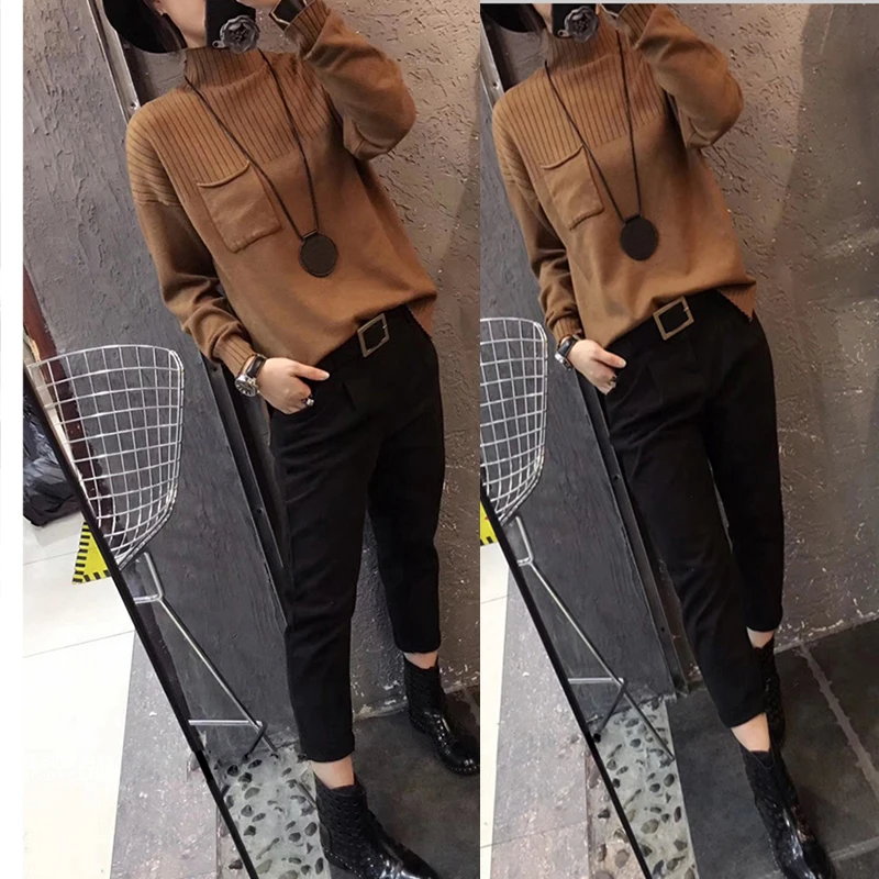 Autumn Winter Women Sweaters 2020 Europen Style Loose Ladies Pullovers Turtleneck Knitted Sweater Tops Pockets Long Sleeve Tops
Autumn Winter Women Sweaters 2020 Europen Style Loose Ladies Pullovers Turtleneck Knitted Sweater Tops Pockets Long Sleeve Tops