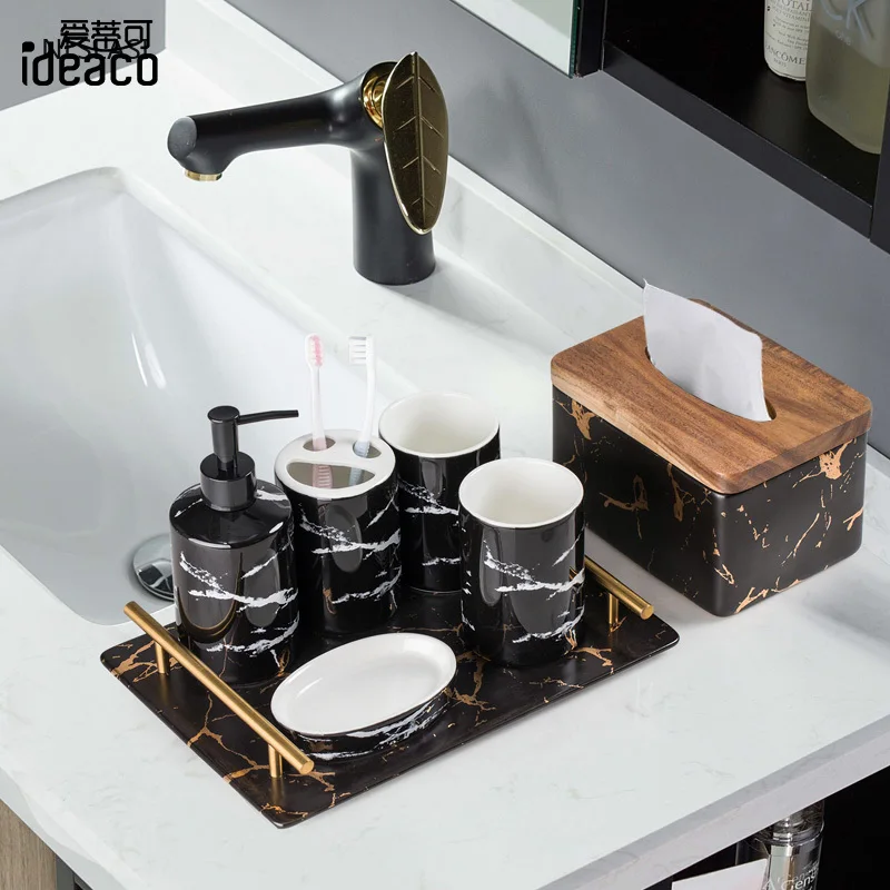 Four-piece Suit Nordic Style Ceramic Home Bathroom Accessories Set with Tray Gargle Cup Liquid Lotion Bottle Toothbrush Holder
Four-piece Suit Nordic Style Ceramic Home Bathroom Accessories Set with Tray Gargle Cup Liquid Lotion Bottle Toothbrush Holder