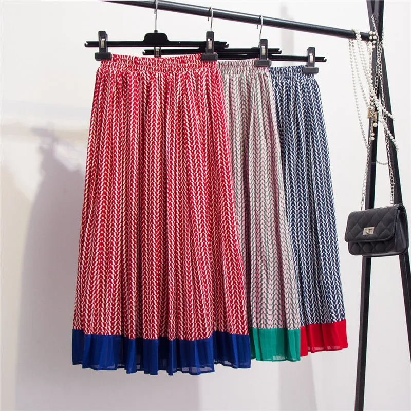 2019 Women Autumn Digital Print Chiffon Pleated Skirt Stitching Color Geometric Lattice Skirt
2019 Women Autumn Digital Print Chiffon Pleated Skirt Stitching Color Geometric Lattice Skirt