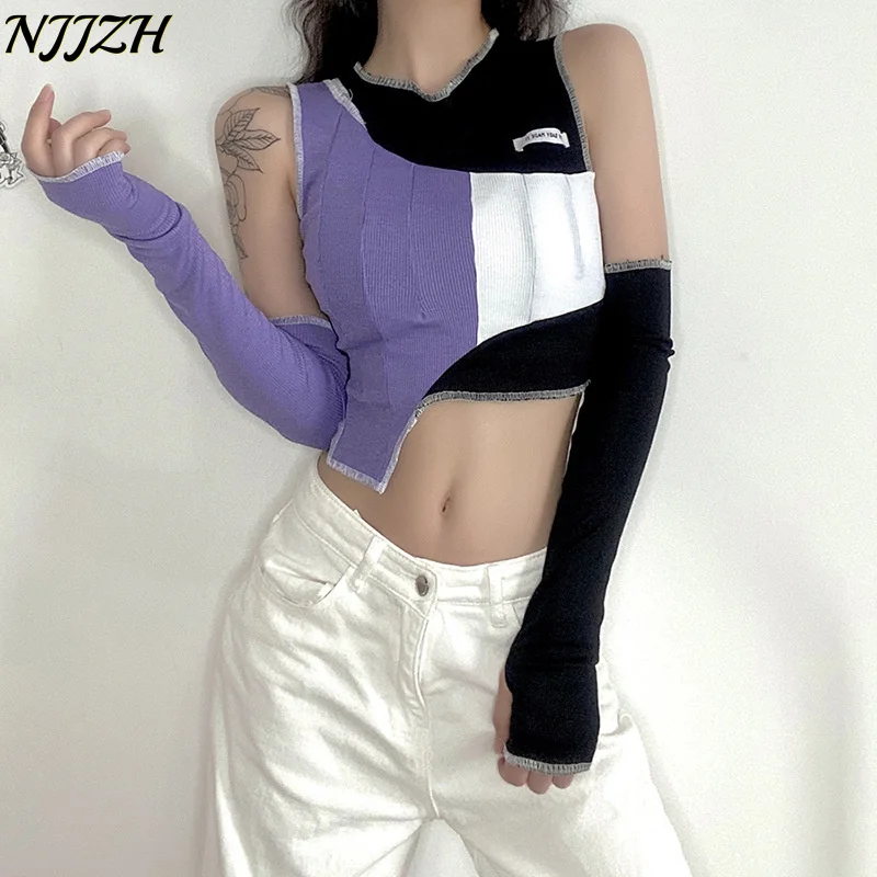 NJJZH 2022 winter spring Fashion Women Solid Sexy Crewneck Long Sleeve One Shoulder Patchwork Crop Top Slim Leisure T-shirts
NJJZH 2022 winter spring Fashion Women Solid Sexy Crewneck Long Sleeve One Shoulder Patchwork Crop Top Slim Leisure T-shirts